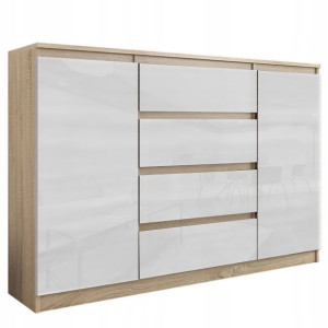 Komoda 140cm Szafka 4 Szuflady 2półk Sonoma Połysk