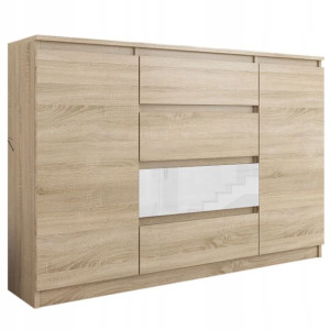 Komoda 140cm Szafka 4 Szuflady Półki Sonoma Połysk