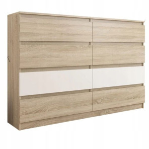 Komoda 140cm Szafka 8 Szuflad Sonoma Wysoki Połysk