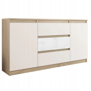 Komoda 140cm Szafka 3 Szuflady 2 Sonoma Mix Połysk
