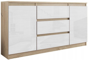 Duża Komoda 140cm Szafka 3 Szuflady 2 Sonoma Połys