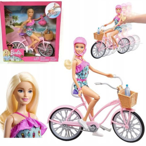 Zestaw Lalka Barbie Na Rowerze Rower Kask Koszyk