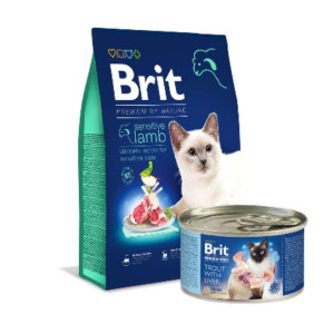 BRIT Cat Premium By Nature Sensitive Lamb 300g + 3x karma mokra By Nature T