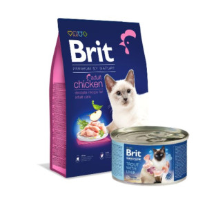 BRIT Premium By Nature Adult Cat Chicken 800g + 3x karma mokra By Nature Tr
