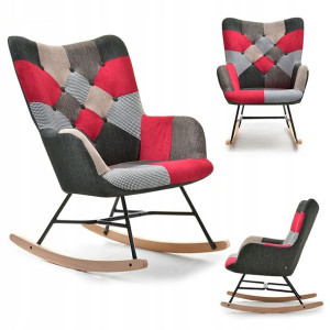 Wielokolorowy Fotel Bujany Do Salonu Sibil Patchwork 3 Cz Buk