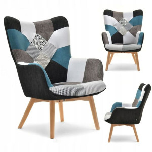 Skandynawski Fotel Uszak Nuria Patchwork 4 Buk