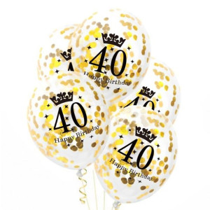 Balony z konfetti złotym, 40 urodziny, 30cm