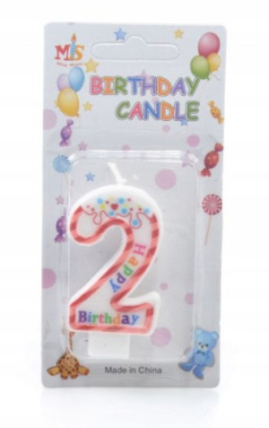 ŚWIECZKA URODZINOWA CYFRA 2 Happy Birthday 6cm