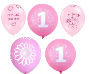 Balony Roczek Urodziny dla dziewczynki 5 szt -2,95