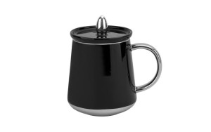 Kubek porcelanowy 380 ml z pokrywką Basanti czarny