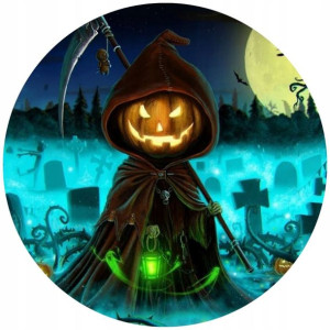 Opłatek Na Tort 20cm Halloween Duch Dynia Napis