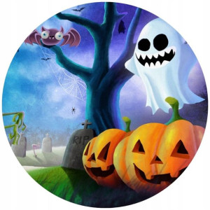 Opłatek Na Tort 20cm Halloween Duch Dynia Napis