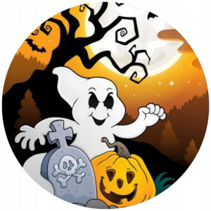 Opłatek Na Tort 20cm Halloween Duch Dynia Napis