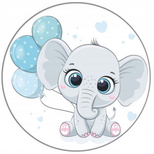 Opłatek Na Tort 20cm Słonik Roczek Baby Shower