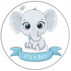 Opłatek Na Tort 20cm Słonik Roczek Baby Shower