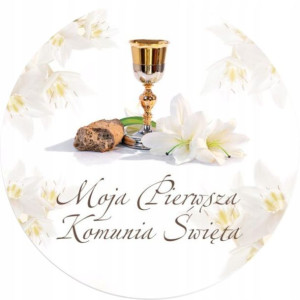 Opłatek Na Tort 20cm Pierwsza Komunia Święta Napis