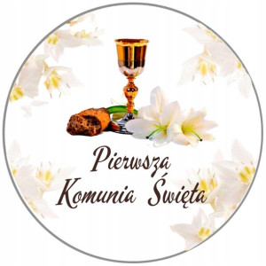 Opłatek Na Tort 20cm Pierwsza Komunia Święta Napis