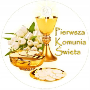 Opłatek Na Tort 20cm Pierwsza Komunia Święta Napis
