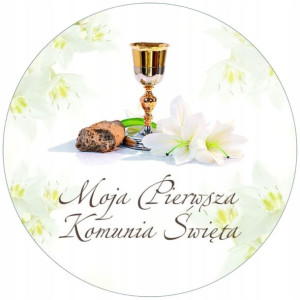 Opłatek Na Tort 20cm Pierwsza Komunia Święta Napis