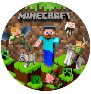 OPŁATEK NA TORT 20CM Minecraft NAPIS IMIĘ Prezent