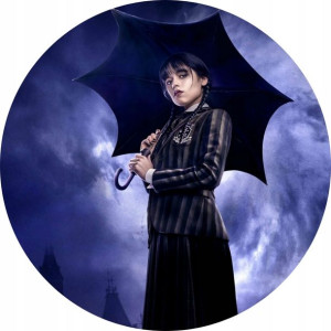 OPŁATEK NA TORT 20CM Wednesday Addams NAPIS IMIĘ