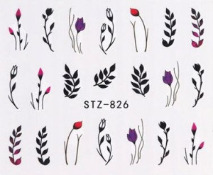 STZ826 NAKLEJKI WODNE na paznokcie kwiaty liście
