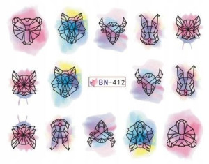 BN412 NAKLEJKI WODNE na paznokcie kolorowe origami