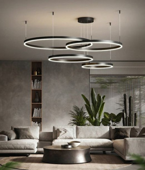 Lampa Led Ring Czarna Lampa Wisząca 80/60/60/40cm