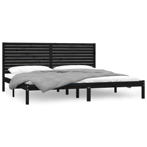 Rama łóżka, czarna, lite drewno, 200 x 200 cm