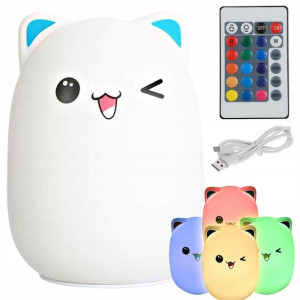Lampka Nocna Dla Dzieci Led Kot Kotek Rgb Pilot