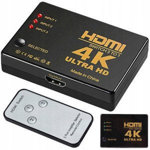 Switch Rozdzielacz 3x Do 1 Hdmi 4k Uhd Pilot Ir
