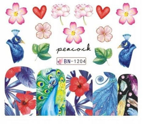 Bn1204 Naklejki Wodne Na Paznokcie Paw Pióro Kwiat
