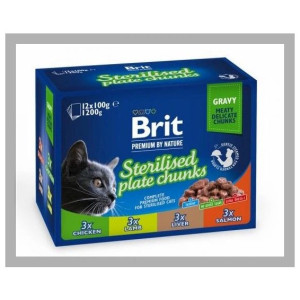 Brit Premium Sterilised Plate 12x100g. Mix smaków. Mokra karma dla kota.