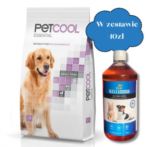 PETCOOL Essential dla dorosłych psów 18kg + Olej z łososia dla psów i kotów