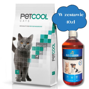 PETCOOL Cat 18kg + Olej z łososia dla psów i kotów 1000ml