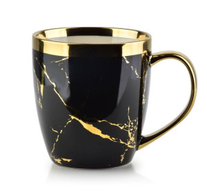 Czarny Złoty Duży Kubek Porcelanowy Glamour 450ml