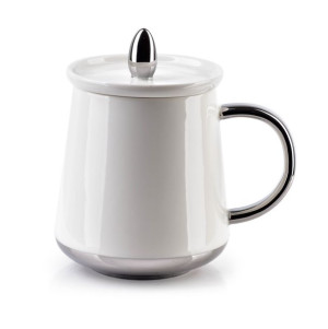 Biały Kubek Porcelanowy Z Pokrywką Do Kawy 380ml