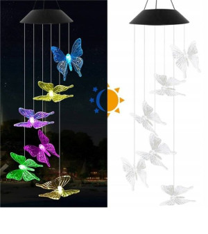 Lampki solarne LED Dzwonki Wietrzne MOTYLKI RGB