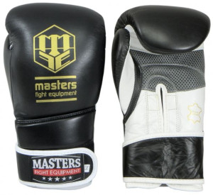 Rękawice bokserskie MASTERS skórzane RBT-E czarno-białe 14 oz