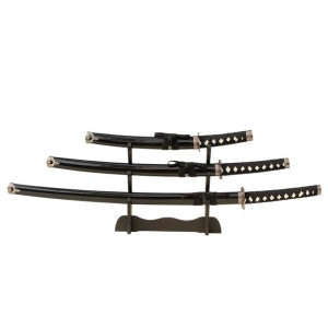 Czarny Zestaw Mieczy Katana Wakizashi Tanto Plus Stojak Hk1104