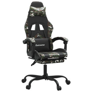 Fotel dla gracza z podnóżkiem, czarny i moro, sztuczna skóra