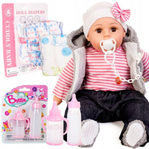 LALKA BOBAS dźwięki + smoczek + pampersy + butelki