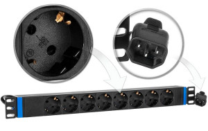 Listwa zasilająca 19" 1U 8GN-UPS z wtykiem C14 - 8 gniazd SCHUKO