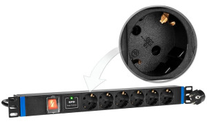 Listwa zasilająca 19" 1U 6GN-P - 6 gniazd SCHUKO