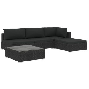 5-cz. zestaw mebli do ogrodu, poduszki, rattan PE, czarny