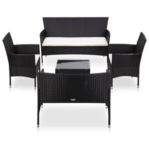 5-częściowy zestaw mebli do ogrodu, poduszki, rattan PE, czarny