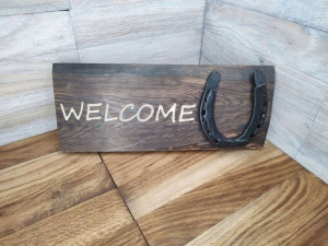 Deska tablica drewniana WELCOME powitalna z podkow
