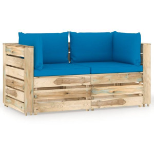 Ogrodowa sofa 2-os z poduszkami, impregnowane na zielono drewno