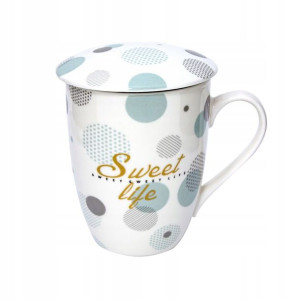 Kubek porcelanowy z zaparzaczem pokrywką D-203