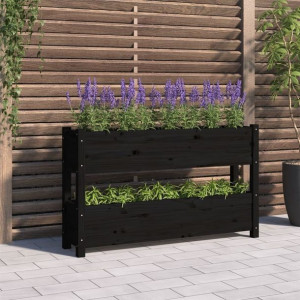 Donica czarna 112x25x66cm lite drewno sosnowe